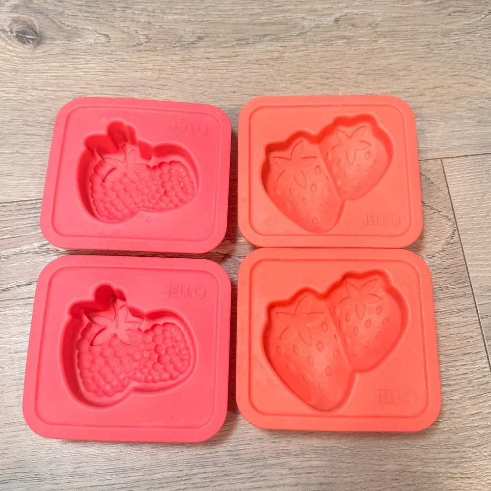 Set of 4 Jello Silicone Ice Cube Molds Strawberry Raspberry Shapes Dessert